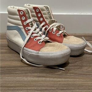 Vans High-Top Sneakers in Cream, Coral & Light Blue
